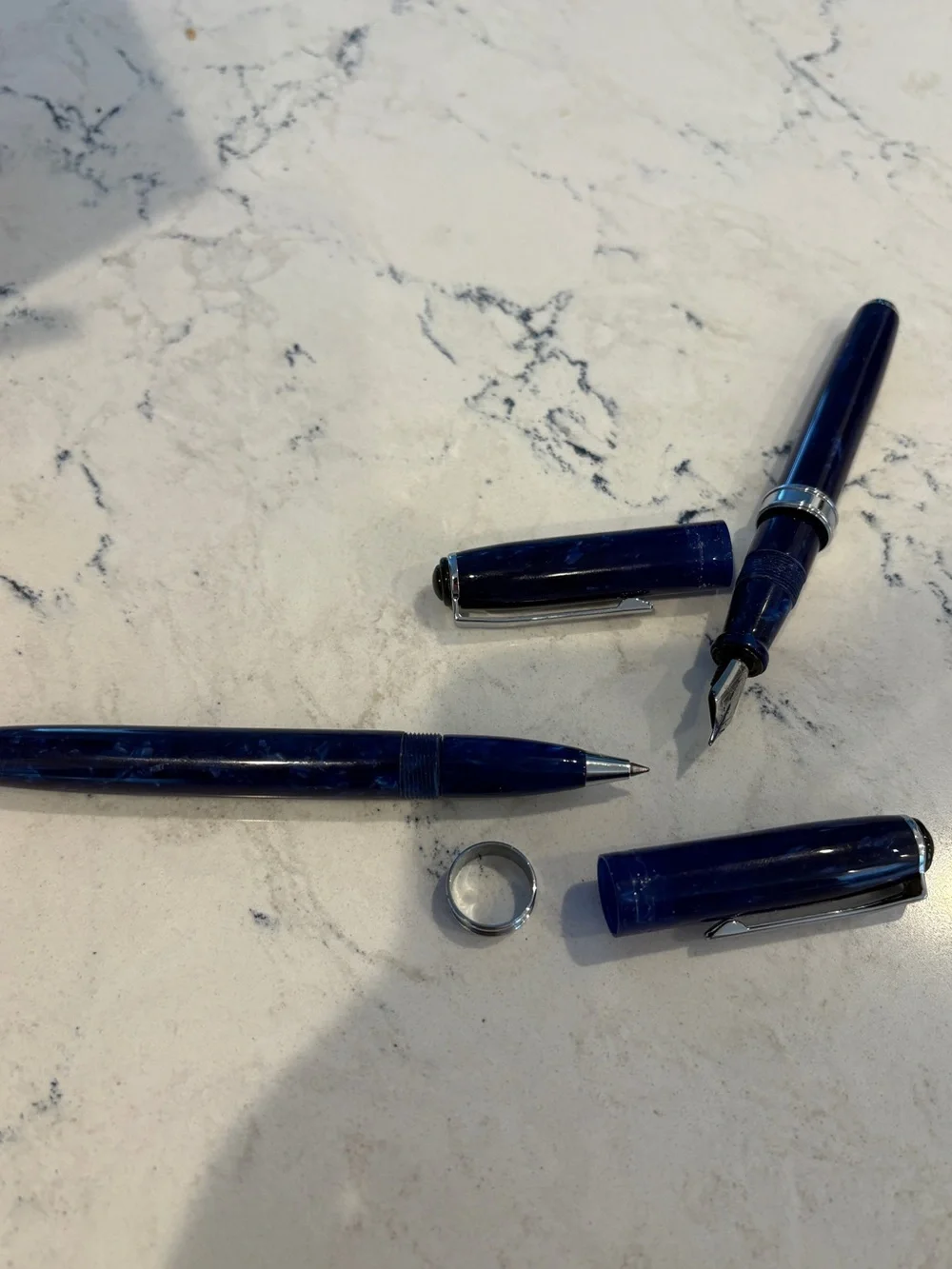Elegant Blue Marble Fountain & Ballpoint Pen Set